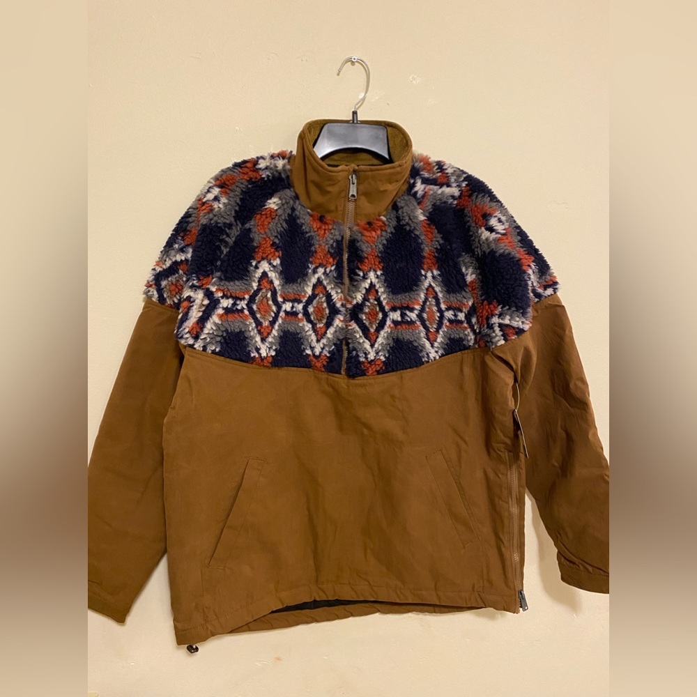 Lucky Brand FauxShearling and Cotton Mix Anorak Half Zip Pullover Jacket